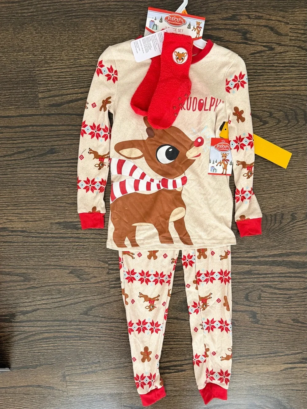 Kids Reindeer Pajama Set with Red Accents